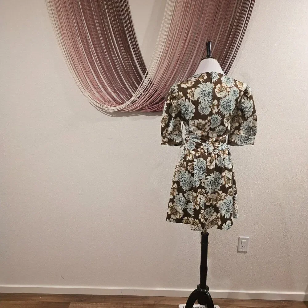 NWT Happy Nature-Kate Hudson Floral Puff Sleeve Mini Dress Sz L